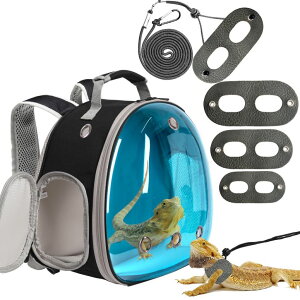 �C���R ���� �o�[�h �g���x���L�����A�[ Guinea Pig Carrier,Guinea Pig Carrier for 2,Reptile Travel Carrier for Lizards Sugar Glider Hedgehog Rat Parrot Birds (Black-Blue, Backpack+Harness Leash) �y���s�A���i�z