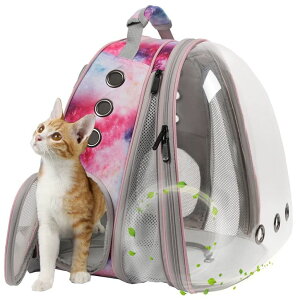 �C���R ���� �o�[�h �g���x���L�����A�[ Front Expandable Cat Backpack Carrier, Fit up to 20 lbs, Space Capsule Astronaut Bubble Window Backpack for Large Fat Cat and Small Puppy, Galaxy Pink Print �y���s�A���i�z