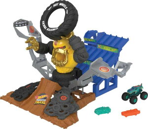 zbgEB[ X^[gbN Hot Wheels Monster Trucks Arena Smashers MEGA-Wrex Vs. Crushzilla Takedown with 1:64 Scale MEGA-Wrex Toy Truck and 6 Crushable Cars ysAiz