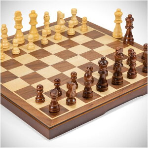 `FXZbg Chess Set Board Games for Adults: Handmade Walnut Wooden 15" 2 Extra Queens Folding Portable Travel Gift idea Pieces Storage Bags Instructions ysAiz