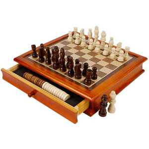 �`�F�X�Z�b�g Juegoal 12-Inch Wooden Chess & Checkers Set with Storage Drawer, Portable Board Games for Kids and Adults �y���s�A���i�z