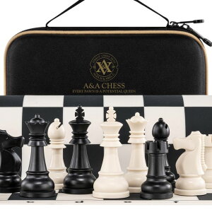 `FXZbg A&A Chess Set - 15''x15'' Foldable Silicone Chess Board, 3.25'' King Height Plastic Staunton Pieces, Silicone Chess Set for Adults, Chess Board Game Set, Portable Travel Chess with Storage Bag ysAiz