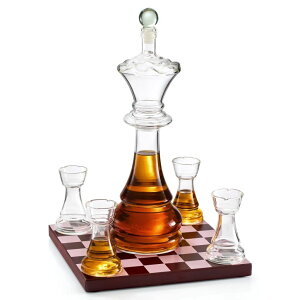 �`�F�X�Z�b�g New Chess Decanter Set by The Wine Savant - Queen Chess Decanter 750ml 12" H With 4 Rook Shot Glasses 4oz - Queen's Gambit, Chess Player Gifts, Whiskey, Wine Lovers Gifts for Dad�c �y���s�A���i�z