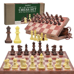 �`�F�X�Z�b�g Magnetic Travel Chess Set for Kids and Adults. Portable 12 x 12 Chess Board Game for Beginner & Advance Players. Chess Sets for Adults with 2 Extra Queens & 2 Storage Bags for Chess Pieces. �y���s�A���i�z