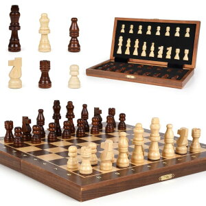 `FXZbg Magnetic Travel Chess Set 12-inch Wooden Magnetic Chess Board 2 Extra Queen Folding Chessboard for Storage Toys & Games for Adults Vintage Chess Game ? Family Board Games Educational Toy Sets ysAiz