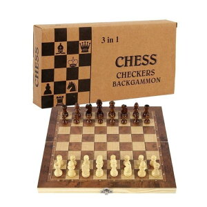 `FXZbg Chess Set,Folding Storage Wooden Chess Board Sets,15" Wooden Chess,3 in 1 Chess Board Game for Adults and Kids (Chess,Backgammon,Checkers) ysAiz
