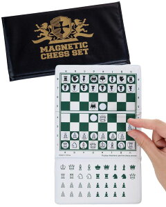 `FXZbg WE Games Mini Magnetic Travel Chess Set ? 6h Compact Foldable Board with Durable Vinyl Design Pieces - Indoor & Outdoor Magnetic Chess Game - Extra Queens Included, Gold Logo ysAiz