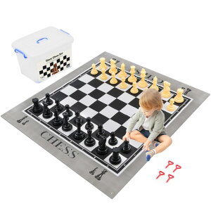 �`�F�X�Z�b�g ELONGDI Giant Outdoor Chess Set Oversized Plastic Chess Pieces with Bases Lightweight 71" Chess Mat Floor Games for Kids and Adults - 9.8 Inches Tall King & Storage Bins with Lids �y���s�A���i�z