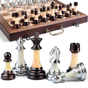 `FXZbg Deluxe Chess Set 16.5'' Wooden Large Folding Chess Board Game with Handle, Weighted Acrylic Chess Pieces - 3.5" King with Storage Slots for Beginners, Professional Players ysAiz