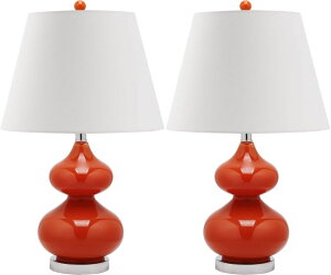 �T�t�@���B�� safavieh �e�[�u�������v �T�t�@�r�� �T�t�@���B�A SAFAVIEH Lighting Collection Eva Modern Contemporary Blood Orange Double Gourd Glass 24-inch Bedroom Living Room Home Office Desk Nightstand Table Lamp Set of 2 (LED Bulb 