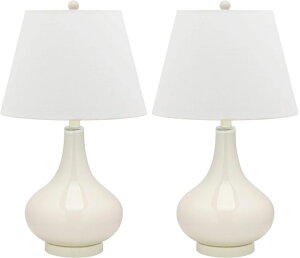 �T�t�@���B�� safavieh �e�[�u�������v �T�t�@�r�� �T�t�@���B�A SAFAVIEH Lighting Collection Amy Modern Contemporary White Gourd Glass 24-inch Bedroom Living Room Home Office Desk Nightstand Table Lamp Set of 2 (LED Bulbs Included) �y