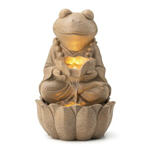 K[f  CeA u^  ̃IuWF EH[^[tH[t@Ee Glitzhome Outdoor Fountains and Waterfalls Zen-Style Frog Water Fountain with LED & Pump, Patio Water Fountain Yard Fountain 2 Tier 