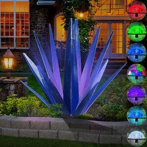 �K�[�f�����C�gLED�\�[���[���C�g �\�[���[�p���[ KODIBO Large Tequila Rustic Sculpture, Rustic Metal Agave Plants for Outdoor Patio Yard, Home Decor Hand Painted Metal Agave Garden Yard Statue, Outdoor Lawn Ornaments (Dark Blue - L ( �y