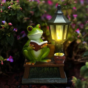 K[fCgLED\[[Cg \[[p[ ASDFG Frog Garden Statue Home Outdoor Decor - Solar Frogs Learning Sculptures Auto LED Waterproof Lights, Garden Outside Figurine Ornament, Women/Gardening/Housewarming Gift for Yard/P y