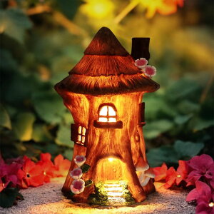 �K�[�f�����C�gLED�\�[���[���C�g �\�[���[�p���[ MARYTUMM Solar Light Fairy Tree House - Fun Natural Figurine Sculpture with Solar LED Lights for Indoor Outdoor Art Decorations, Patio Yard Lawn Ornaments Gift �y���s�A���i�z