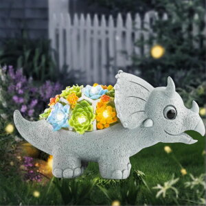 K[fCgLED\[[Cg \[[p[ Hulaed Garden Decor Solar Dinosaur Statues with Succulent and LED Lights for Outside, Outdoor Lawn Decorations Statue for Patio,Balcony,Yard,Unique Housewarming & Birthday Gifts for Wo y