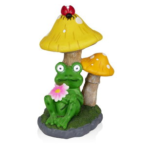 K[fCgLED\[[Cg \[[p[ Alpine Corporation ZEN388SLR-L Frog Under Mushrooms Statue with LED Lights, Solar-Powered LED Frog Garden Statue, 24" H, Green ysAiz