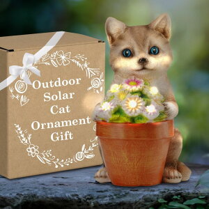 K[fCgLED\[[Cg \[[p[ Muldale Cat Solar Light - Cat Garden Statue Outdoor - Solar Powered Cat Garden Decor for Outside - Hand Painted Floral Plant Pot Light Up Cat ysAiz