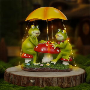 K[fCgLED\[[Cg \[[p[ MININOVA Solar Garden Outdoor Decor Statue Frog Figurines Sitting on Mushroom with Umbrella LED String Lights Resin Ornaments for Spring Birthday Housewarming ysAiz