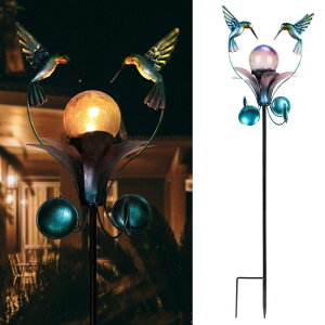 �K�[�f�����C�gLED�\�[���[���C�g �\�[���[�p���[ VCUTEKA Solar Lights Outdoor Metal Garden Stake Waterproof Crackle Glass Globe Garden Decor Hummingbird for Pathway, Lawn, Patio, Yard �y���s�A���i�z
