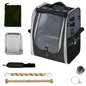 �C���R ���� �o�[�h �g���x���L�����A�[ Birds Day Bird Carrier Backpack-Parrot Travel Cage with 2PCS Perch and Food Bowl, Stainless Steel Tray (Charcoal Gray, Small to Medium Birds) �y���s�A���i�z