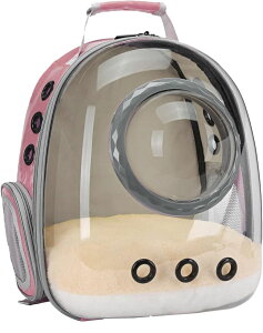 �C���R ���� �o�[�h �g���x���L�����A�[ Pet Carrier Backpack for Kitten, Small Puppy and Bunny, Backpack for Kitten, Space Capsule Bubble Cat Backpack Carrier, Airline Approved Waterproof Green Pet Backpack for Small Dog (Pink) �y���s�A
