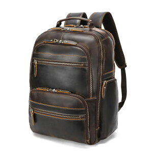 �C���R ���� �o�[�h �g���x���L�����A�[ LANNSYNE Vintage Mens Full Grain Leather Backpack Fits 17.3 Inch Laptop, Large Casual Rucksack Shoulder Bag For Travel/Camping/Hiking-Brown �y���s�A���i�z