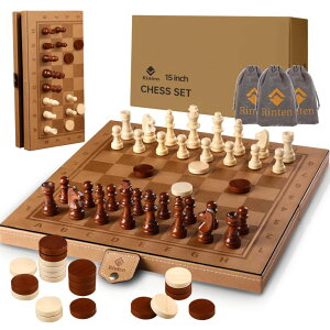 `FXZbg 15" Magnetic Chess Set & Checkers Set 2 in 1CRinten Leather Portable Travel Chess Board Game Sets with Velvet Bag Packaging Beginner Large Chess Set for Kids and Adults ysAiz