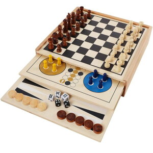 `FXZbg Juegoal 7-in-1 Wooden Board Game Set for Kids Adults, Tabletop Combo Classic Travel Portable Board Games (Chess, Checkers, Chinese Checkers, Backgammon, Parcheesi, Snakes and Ladders, Tic Tac Toe) ysAiz