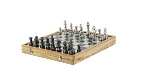 �`�F�X�Z�b�g Deco 79 28550 Aluminum and Wood Chess Set, 5" x 15", Brown/Silverdarkgray/Black/White �y���s�A���i�z