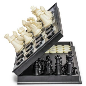 `FXZbg Yellow Mountain Imports Large 2-in-1 Travel Magnetic Chess & Checkers Board Game Set - 14 Inches - Folding, Portable, Multi-Game Set ysAiz
