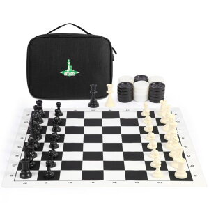 �`�F�X�Z�b�g Travel Chess Set 20'' Silicone Chess Board-3.75'' King Height Plastic Chess Piece, Extra Queens & Storage Bag, 2 in 1 Portable Chess & Checker Board Games for Kids and Adults �y���s�A���i�z