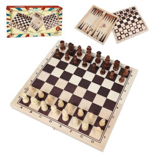 `FXZbg GOTHINK Wooden Chess, Checker, and Backgammon 3 in 1 Board Game Set,Classic Traditional Travel Night Toy and Game Gift Set for Kids Adults Senior Family ysAiz