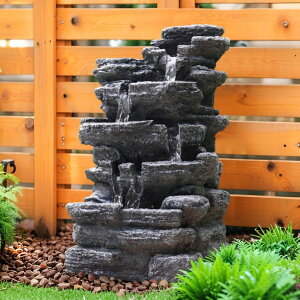 K[f  CeA u^  ̃IuWF EH[^[tH[t@Ee Biling 5-Tier Cascading Rock Outdoor Water Fountain with LED Lights and Artificial Fern, Outdoor Fountains and Waterfalls with Natur