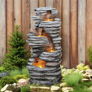 K[f  CeA u^  ̃IuWF EH[^[tH[t@Ee Jocoevol 40" Outdoor Water Fountain with LED Lights - 5-Tier Cascading Rock Waterfall Fountain, Natural Rock Look, Ideal for Garden,