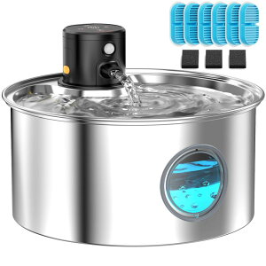   ̃IuWF e[ugbvt@Ee CeA Cat Water Fountain Battery Powered: Cordless Cat Fountain Wireless - Rechargeable Pet Water Fountain Stainless Steel - 108oz/3.2L Automatic Kitty Water Fountain 