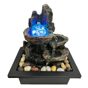  ̃IuWF e[ugbvt@Ee CeA Indoor Tabletop Water Fountain Rotating Ball Rock Waterfall Fountain with Colorful Lights and Natural River Rocks, Zen Meditation for Home Office Decor (A) y