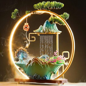   ̃IuWF e[ugbvt@Ee CeA HSINYA Peacock Tabletop Water Fountains Indoor Waterfall Desktop Fountain for Meditation with Mist Japanese Fountain with Fake Plants Feng Shui Office Home Decor