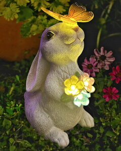 �K�[�f�����C�gLED�\�[���[���C�g �\�[���[�p���[ YODY Solar Garden Statues Outdoor Decor- Yard Decorations for Patio, Balcony, Backyard, Lawn Ornaments - Rabbit Figurines with LED Light- Unique Birthday House Warming Gifts for Women, �y