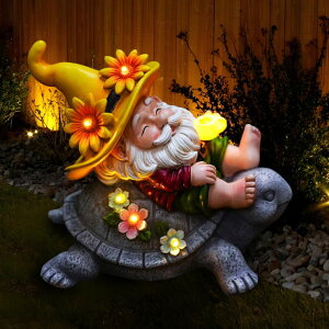 �K�[�f�����C�gLED�\�[���[���C�g �\�[���[�p���[ Garden Gnomes Outdoor Decor - Funny Sunflower Gnome Sitting on Turtle with Solar Lights, Gnomes Decoration for Lawn Yard Patio, Garden Gifts for Women, Mothers Day, Housewarming �y���s