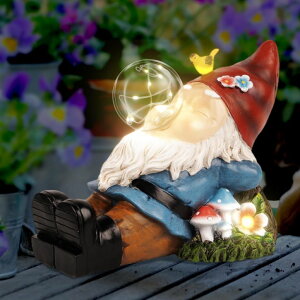 K[fCgLED\[[Cg \[[p[ ZQQLITE Solar Garden Statue Lights Gnome Figurine with LED Lights, Outdoor Garden Succulent Waterproof Ornaments Decorations for Yard, Lawn, Patio ? Ideal Gifts for Mom Grandma Women y