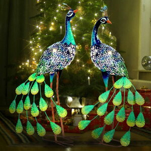 �K�[�f�����C�gLED�\�[���[���C�g �\�[���[�p���[ Kircust Solar Metal Peacock Statues - Set of 2 Weatherproof Outdoor Decor with Solar Lights for Garden, Yard, or Patio - Elegant Peacock Gifts �y���s�A���i�z