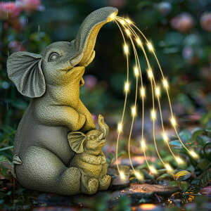 K[fCgLED\[[Cg \[[p[ Solar Garden Outdoor Statue with 30 LED Lights - Lawn Decor Elephant Figurine for Patio, Balcony, Yard Ornament - Unique Housewarming Lucky Elephant Mother Gift ysAiz
