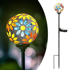 �K�[�f�����C�gLED�\�[���[���C�g �\�[���[�p���[ Afirst Solar Lights Outdoor Decorative - Solar Gazing Ball Mosaic Garden Stakes Flower Decorative Lights Waterproof for Pathway Yard Lawn Decoration Yellow �y���s�A���i�z