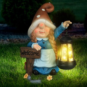 ガーデンライトLEDソーラーライト ソーラーパワー FLJZCZM Solar Large Gnome Garden Statue with Welcome Sign Outdoor Decor with LED Lantern Funy for Porch Yard Patio Lawn Ornament Christmas Housewarming Gardening Gift 【並行輸入品】