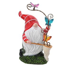 �K�[�f�����C�gLED�\�[���[���C�g �\�[���[�p���[ Garden Gnome Statue, Solar Funny Gnomes Figurine Catching Butterflies with LED Lights Waterproof Resin Outdoor Decor for Patio Lawn Yard Home Tabletop Decoration �y���s�A���i�z