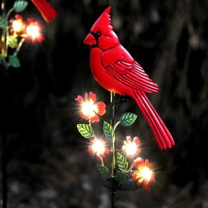 �K�[�f�����C�gLED�\�[���[���C�g �\�[���[�p���[ Cardinal Decor Garden Stake,Solar Metal Yard Art Red Cardinal, Cardinal Bird Figurine Lights with Powered LED Garden Sculptures & Statues, Outdoor Decor for Balcony, Yard, Lawn, Pathwa �y