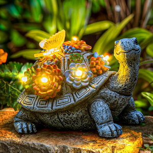 �K�[�f�����C�gLED�\�[���[���C�g �\�[���[�p���[ YDKOJGW Solar Garden Outdoor Statues with Succulent and 7 LED Lights - Lawn Decor Tortoise Statue for Patio, Balcony, Yard Ornament - Unique Housewarming Gifts (Grey Turtle) �y���s�A