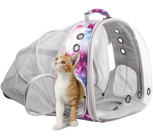 �C���R ���� �o�[�h �g���x���L�����A�[ Back Expandable Cat Backpack Carrier, Fit up to 12 lbs, Space Capsule Astronaut Expandable Pet Backpack Carrier for Cat and Small Puppy, Cat Carrying Bag �y���s�A���i�z
