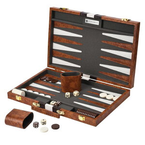 `FXZbg Get The Games Out Top Backgammon Set - Classic Board Game Case - 2 Players - Best Strategy & Tip Guide - Available in Small, Medium and Large Sizes (Brown, Medium) ysAiz